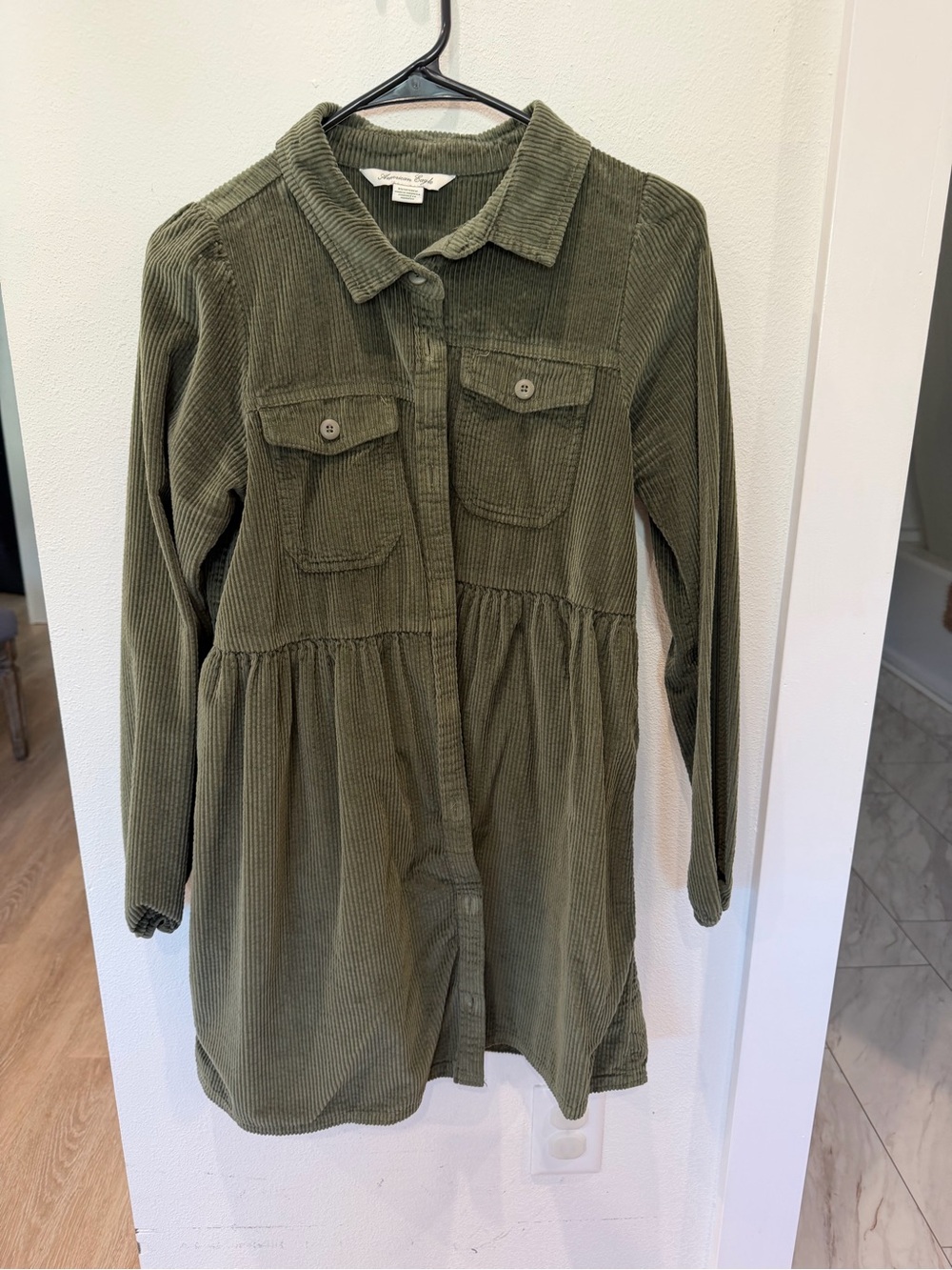 American Eagle Outfitters Olive Green Corduroy Shirt Dress